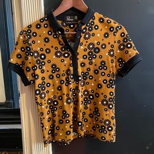 Fred Perry x Amy Winehouse gold and blue floral shirt with letter A